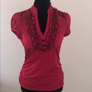 Red Lace Ruching Juniors Top Size L